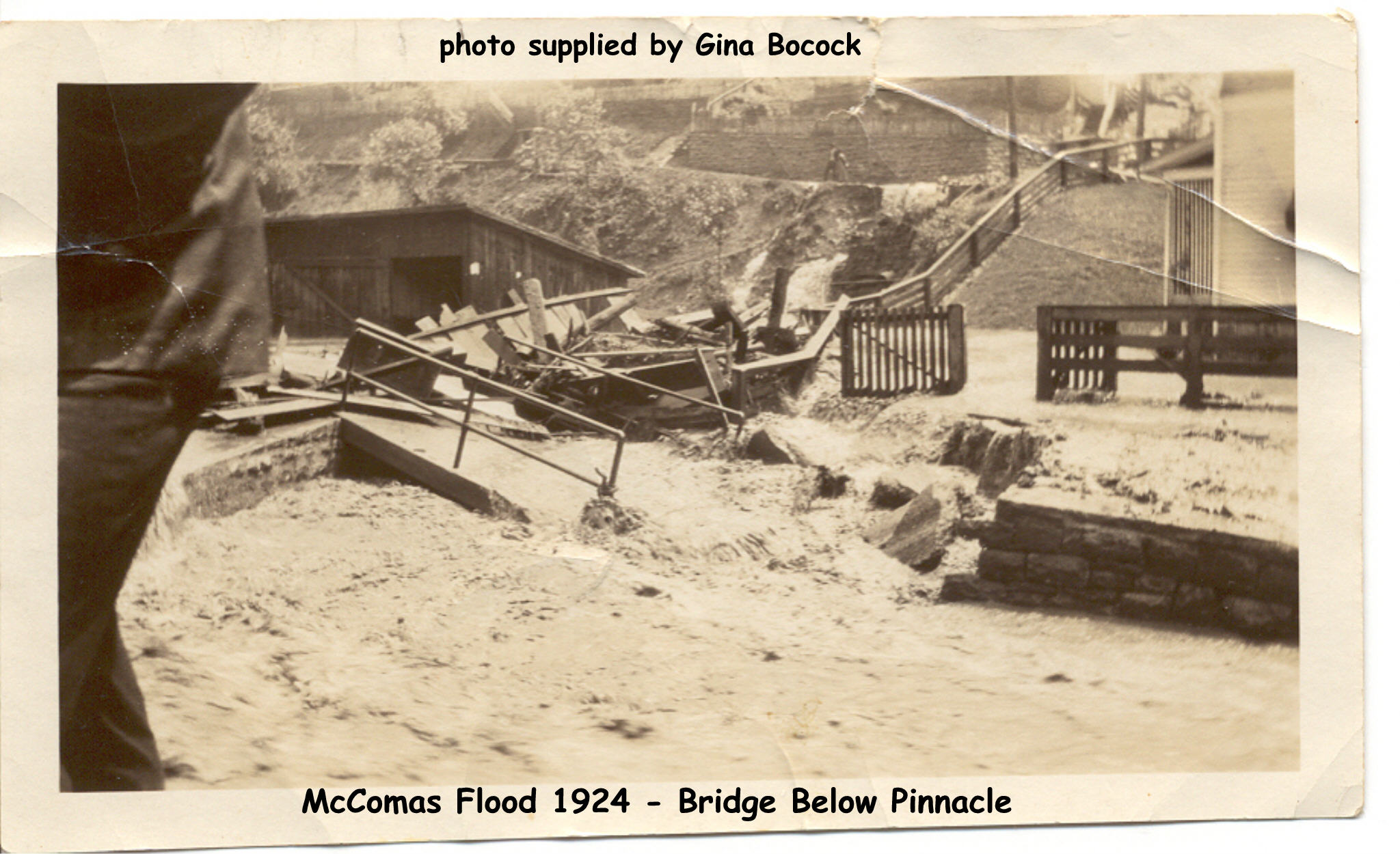 Foot bridge at Pinnacle being washed away.